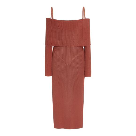 Anna October 'Vika' Brown Viscose Off-The-Shoulder Knit Midi Dress Size M - NWT